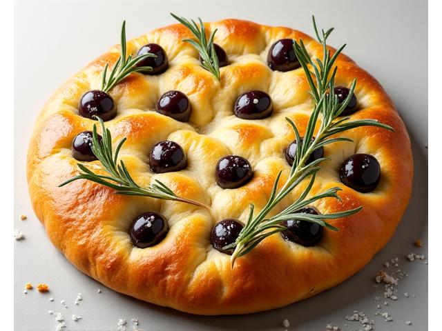 Golden Focaccia bread topped with rosemary and sea salt